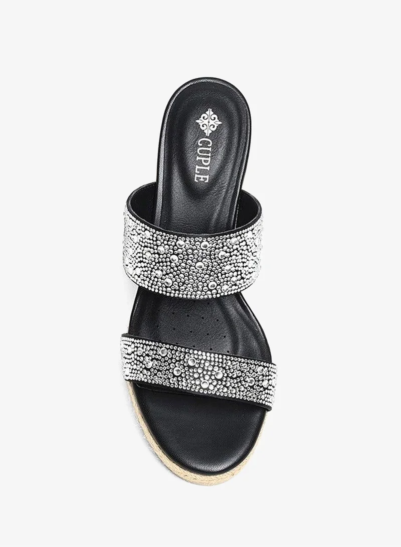 Cuple Clear/Black Embellished Wedge Heel Sandals for Women | Best Price UAE