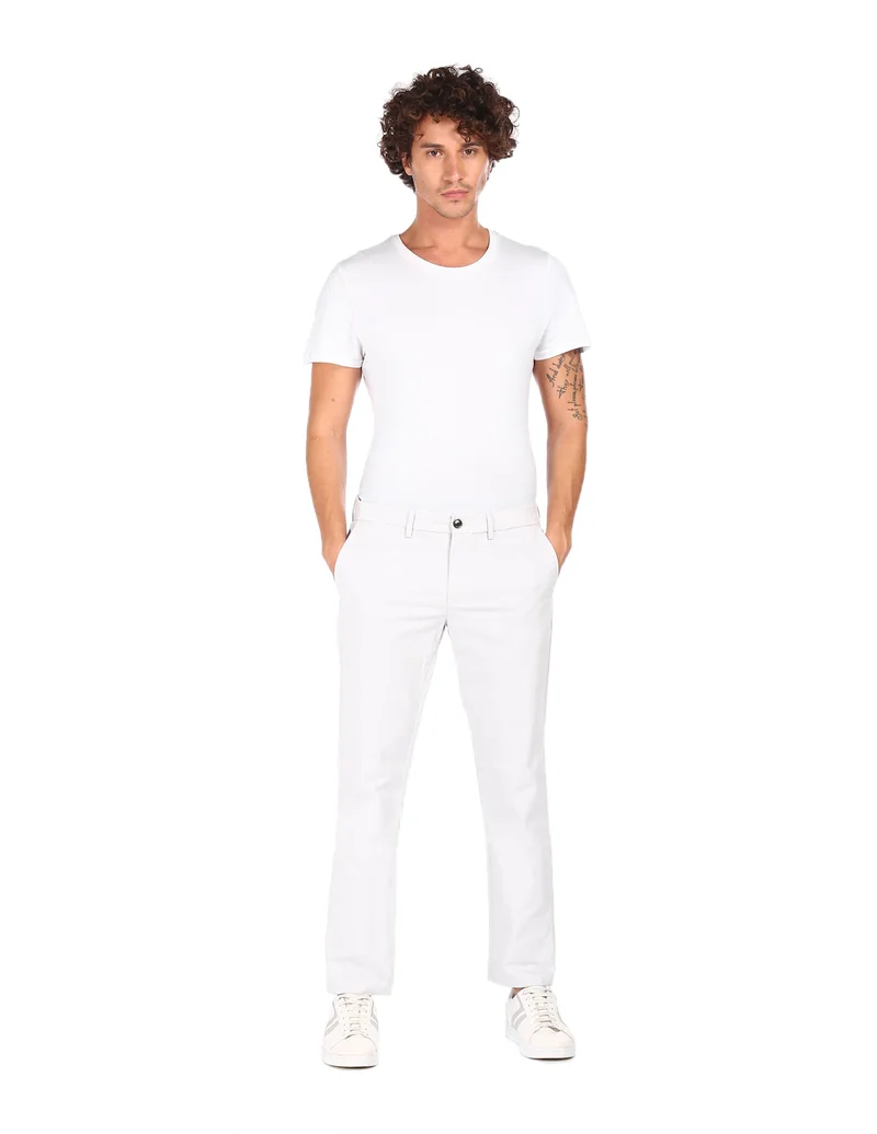 Arrow Light Grey Mid Rise Solid Trousers for Men | Best Price UAE