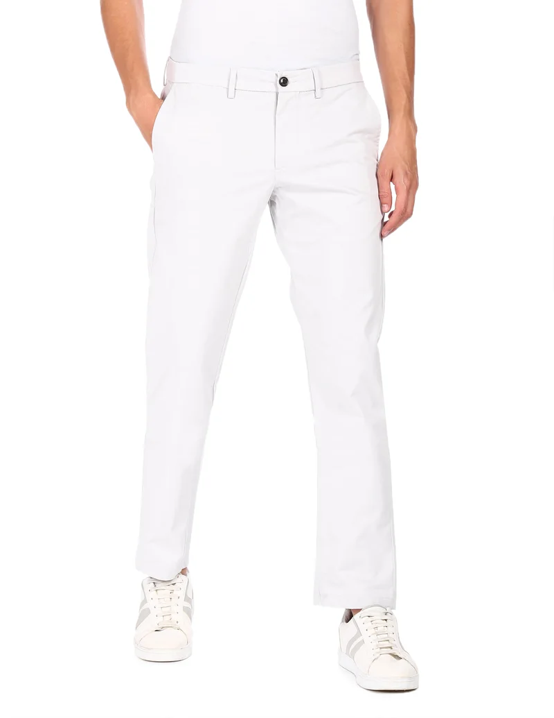 Arrow Light Grey Mid Rise Solid Trousers for Men | Best Price UAE