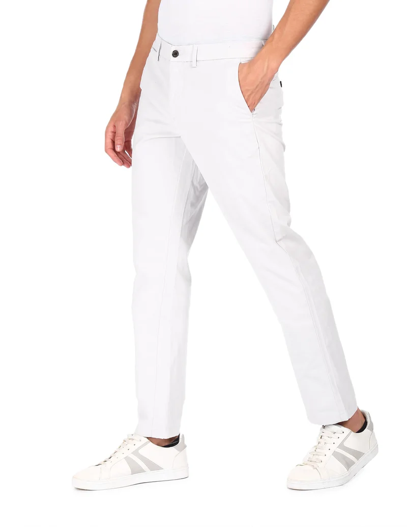 Arrow Light Grey Mid Rise Solid Trousers for Men | Best Price UAE