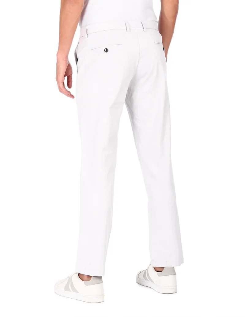 Arrow Light Grey Mid Rise Solid Trousers for Men | Best Price UAE