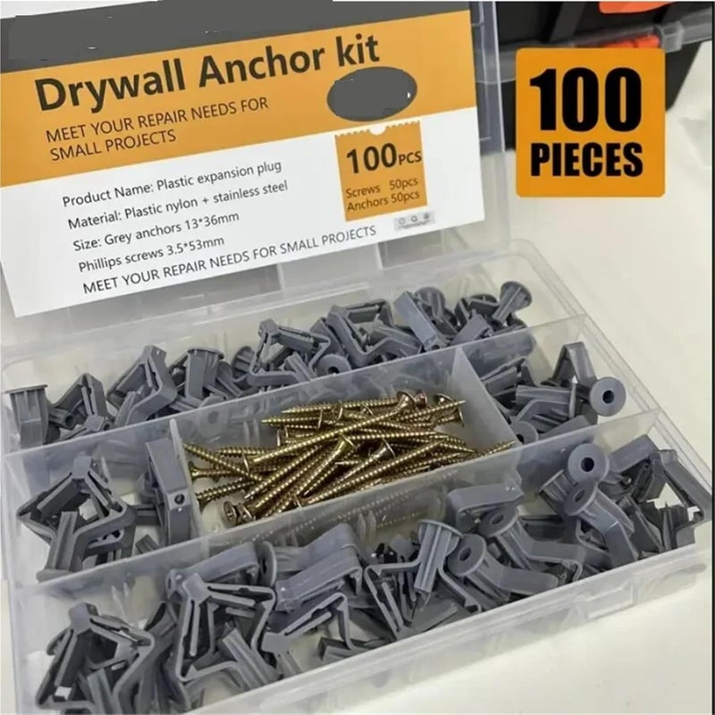 Hollow Wall Anchors Drywall Anchor Expansion Screw for Plasterboard Wall Plug with Self Tapping Screws Kit(200PCS) - Image 2