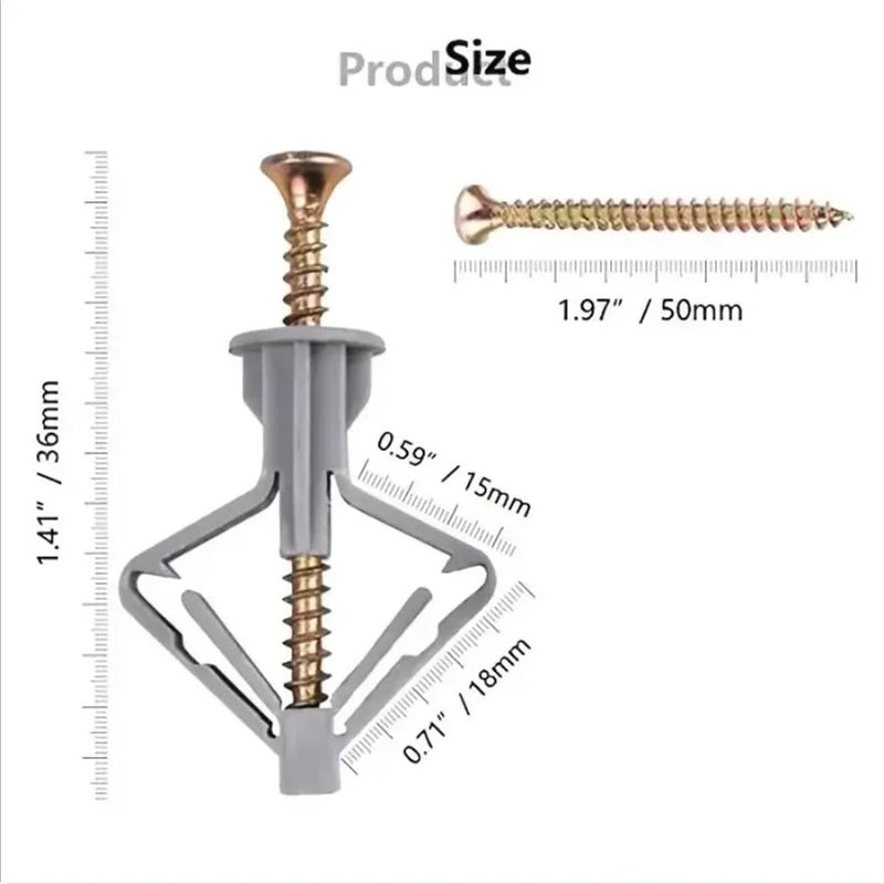 Hollow Wall Anchors Drywall Anchor Expansion Screw for Plasterboard Wall Plug with Self Tapping Screws Kit(200PCS) - Image 3