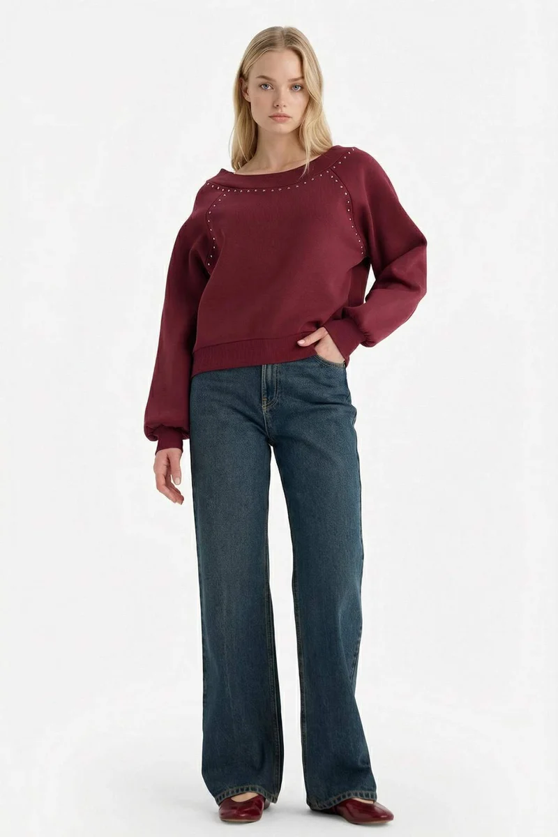 ديفاكتو 100% Cotton 90's Wide Leg High Waist Straight Leg Jeans