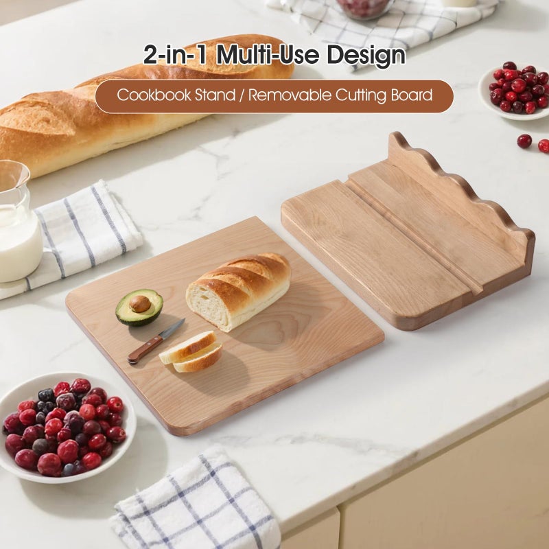 Slirike Scalloped Wooden Cookbook Stand with Removable Cutting Board â€“ Adjustable Recipe Book Holder, Charcuterie Board & Kitchen Serving Tray â€“ Kitchen Counte Decor/Maple Wood - Image 3