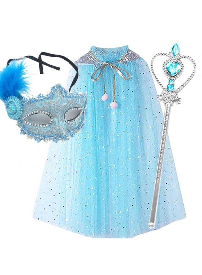 Loquat Aisha Cloak Suit  Performance Clothes Children's Glow Dress Year Toys Gifts For Kids-Color:Blue Cloak + Mask + Diamond Heart Stick - Image 1