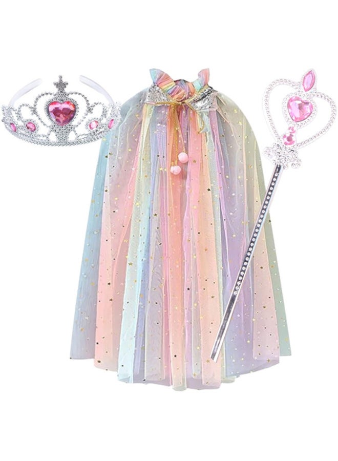 Loquat Aisha Cloak Suit  Performance Clothes Children's Glow Dress Year Toys Gifts For Kids-Color:Blue Cloak + Mask + Diamond Heart Stick - Image 3