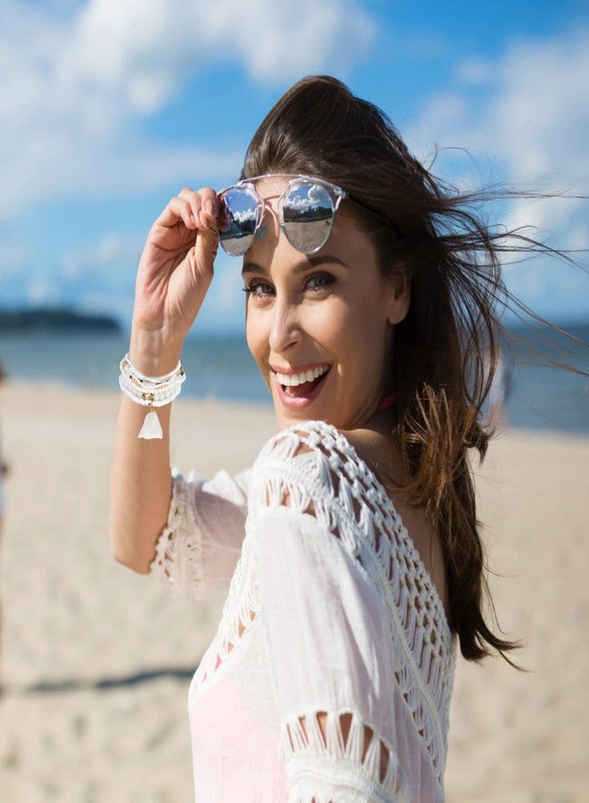 LUREME Bohemian Beads Pearl Tassel Multi Strand Textured Stackable Bangle Bracelet Set-White(bl003054-1) - Image 2