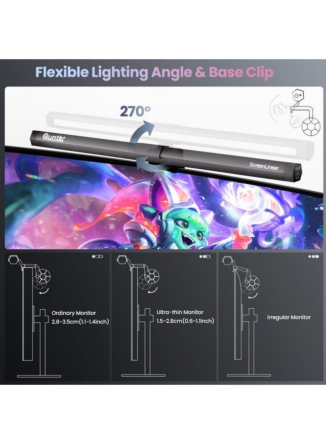 Quntis MC201 Monitor Light RGB Backlight, Eye-Care Dual Light Computer Light Gaming Desk Lamp, 15 Modes Dimmable 3 Color Temperature Adjustable Brightness, Ra95 Screen Light Bar-Aluminium, Led, Black - Image 3