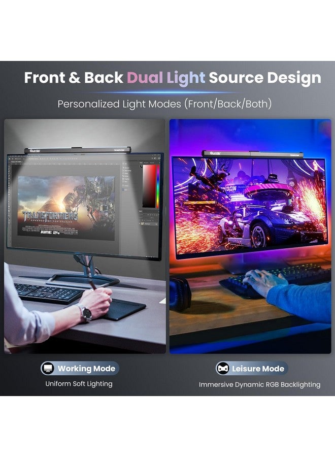 Quntis MC201 Monitor Light RGB Backlight, Eye-Care Dual Light Computer Light Gaming Desk Lamp, 15 Modes Dimmable 3 Color Temperature Adjustable Brightness, Ra95 Screen Light Bar-Aluminium, Led, Black - Image 2