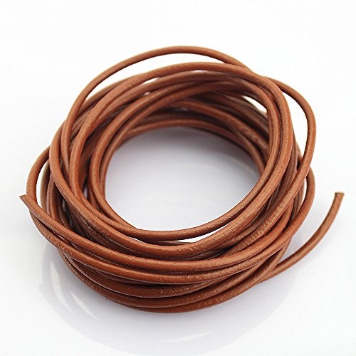 LolliBeads (TM) 3 mm Genuine Round Leather Cord Braiding String Light Brown 5 Meters (5 Yards) - Image 1