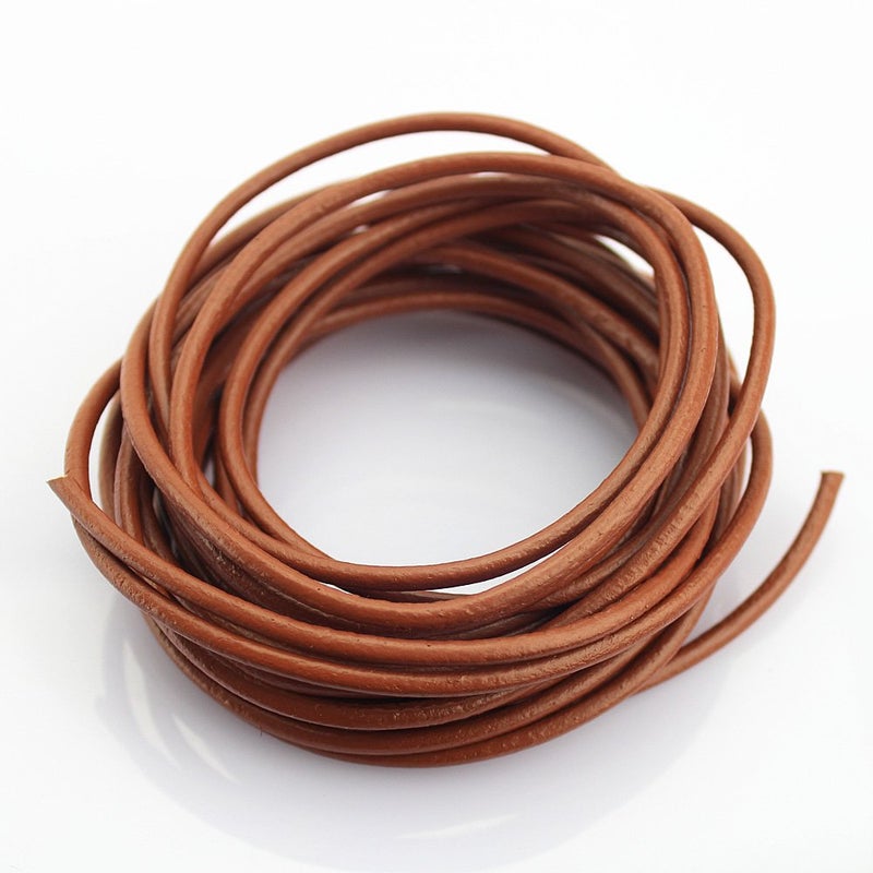 LolliBeads (TM) 3 mm Genuine Round Leather Cord Braiding String Light Brown 5 Meters (5 Yards) - Image 2