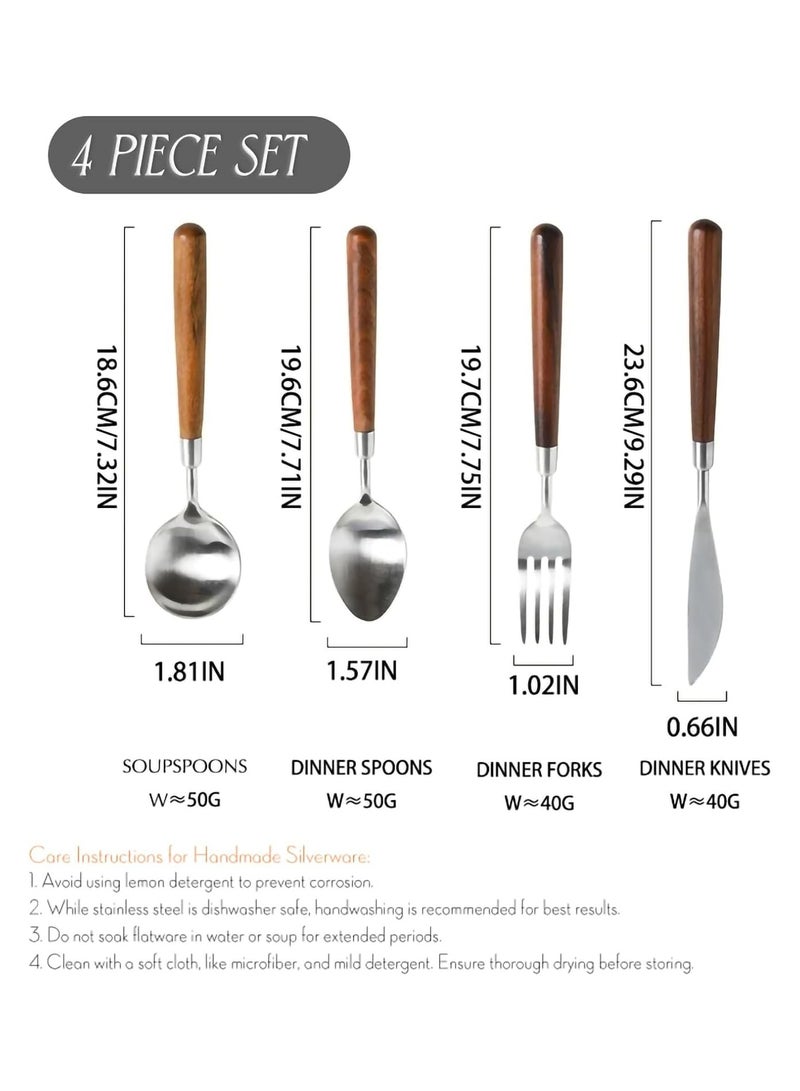 أنمي 4 قطع خشبية أطباق مجموعة ، الجوز الطبيعي الخشب نمط مقبض الفضيات مجموعة - Image 4