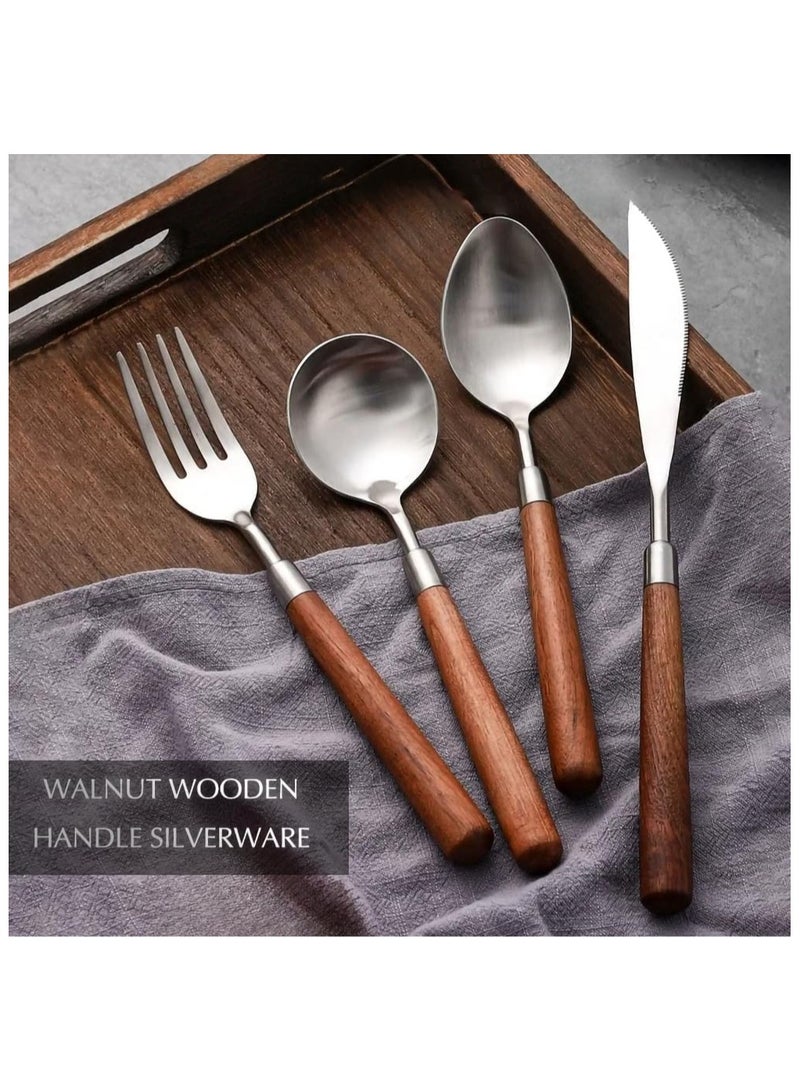 أنمي 4 قطع خشبية أطباق مجموعة ، الجوز الطبيعي الخشب نمط مقبض الفضيات مجموعة - Image 2