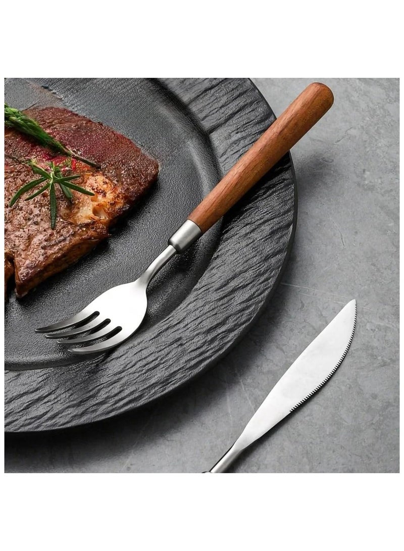 أنمي 4 قطع خشبية أطباق مجموعة ، الجوز الطبيعي الخشب نمط مقبض الفضيات مجموعة - Image 3