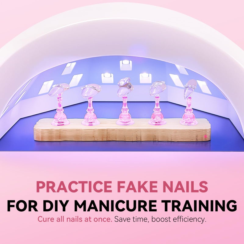 ESUOHYM Nail Stand for Press On Art Display Practice 2 Sets, 1 Heart Acrylic Magnetic Nail Stands, Fake Nail Holder Tips, 200 PCS Double-Sided Tape, DIY Kit Home Supplies (Wood And Pink, Medium) - Image 5