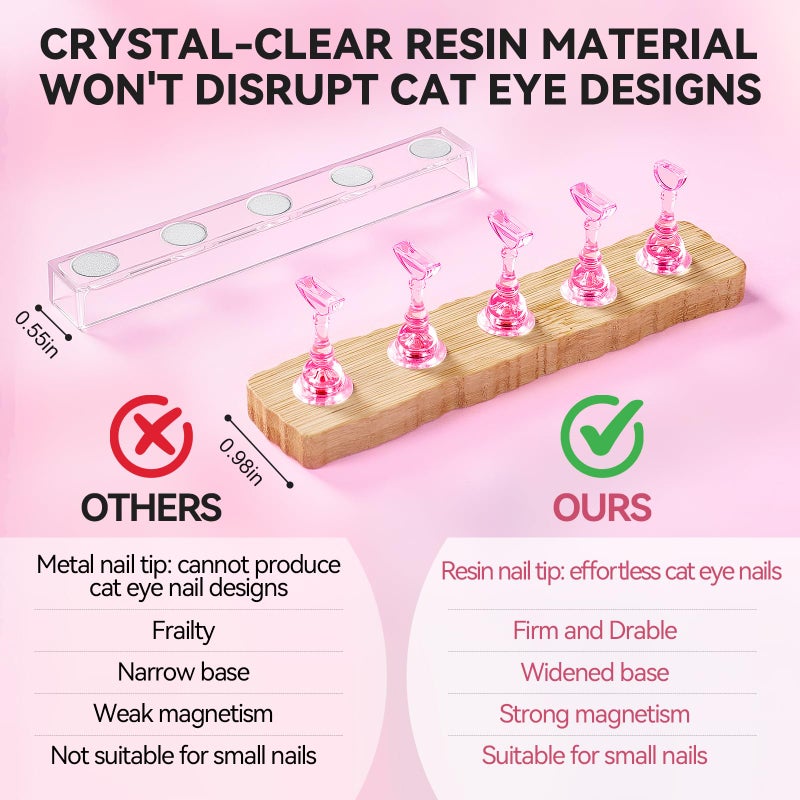 ESUOHYM Nail Stand for Press On Art Display Practice 2 Sets, 1 Heart Acrylic Magnetic Nail Stands, Fake Nail Holder Tips, 200 PCS Double-Sided Tape, DIY Kit Home Supplies (Wood And Pink, Medium) - Image 3