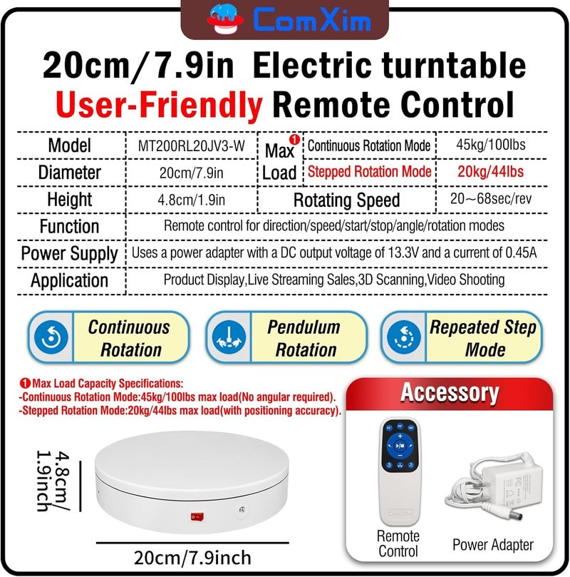 ComXim Remote Motorized Electric Turntable Rotating Display Stand Spinning Rotating Platform 360 Photography Turntable Motorized Spinning Platform for Photography,Display,3D Scaner - Image 2