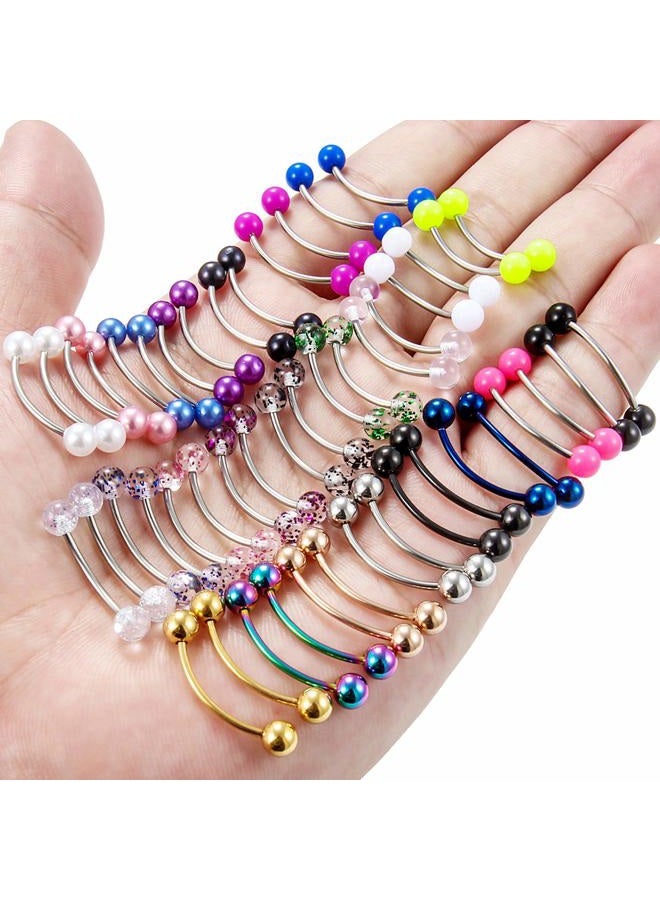 Hoeudjo 48PCS 16G Surgical Steel Snake Eyes Tongue Ring Curved Barbell rings Rings Eyebrow Rings Rook Piercing Jewelry Daith Earrings for Women Men, Metal - Image 3