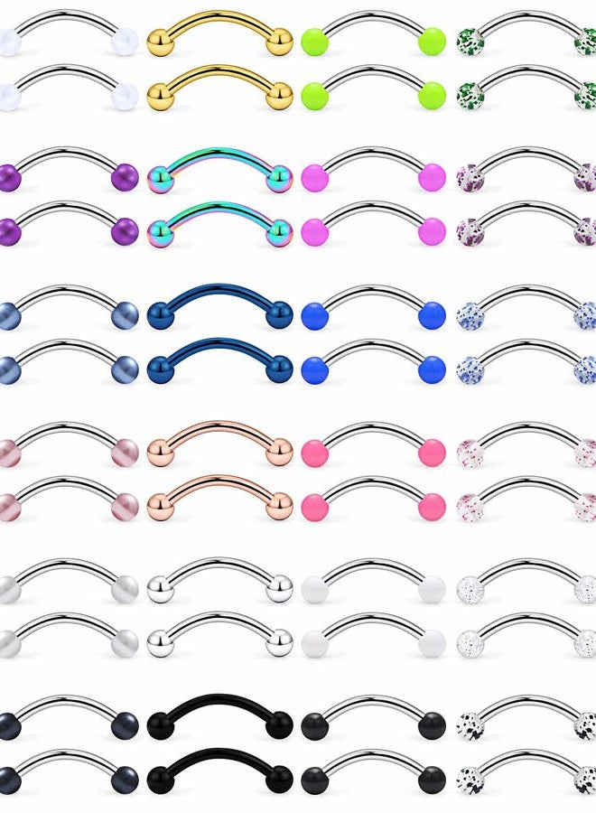 Hoeudjo 48PCS 16G Surgical Steel Snake Eyes Tongue Ring Curved Barbell rings Rings Eyebrow Rings Rook Piercing Jewelry Daith Earrings for Women Men, Metal - Image 1