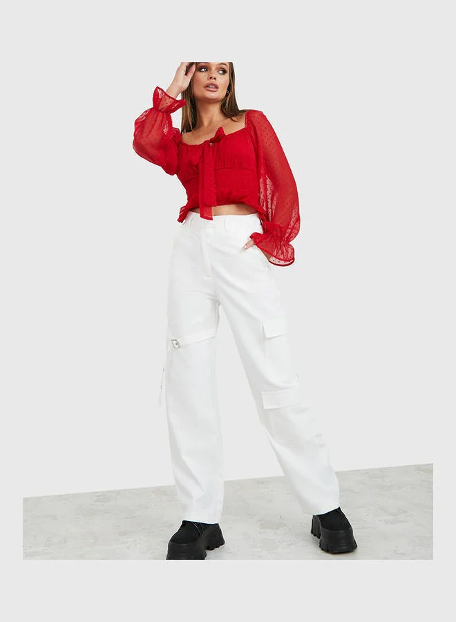Styli Sweetheart Neck Swiss Dot Fitted Blouse