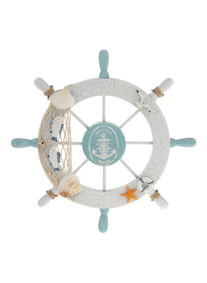Rienar Nautischen Beach Wooden Ship Steering Wheel Fishing Net Steel Main Wall Decor (Multicolour) - Image 1