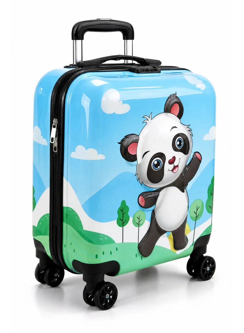 ترو كير Trucare 18" Kids Hard Shell Trolley Luggage – Cute Panda Design | ABS + PC Embossed Print Suitcase with 360° Spinner Wheels