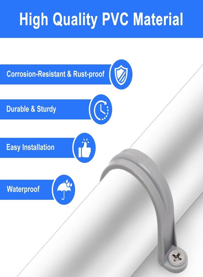BENLIUDH 2 Inch PVC Pipe Strap, 2-Holes Conduit Pipe Clamps Plastic Pipe Supports (Grey, 10 Pcs) - Image 4