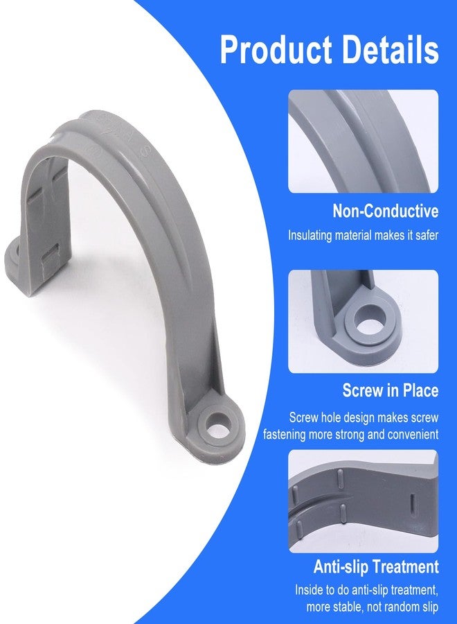 BENLIUDH 2 Inch PVC Pipe Strap, 2-Holes Conduit Pipe Clamps Plastic Pipe Supports (Grey, 10 Pcs) - Image 3