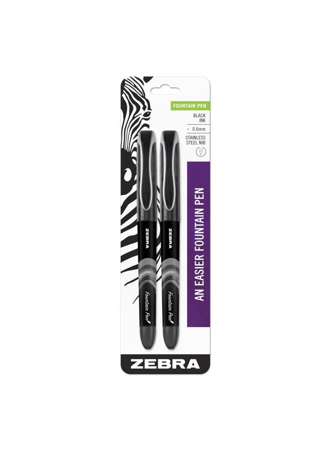 Zebra Pen Fountain Pen Set, Fine Point 0.6mm, Black Non-Toxic Ink, Stainless Steel Nib, Disposable, 2-Pack (48312) - Image 1