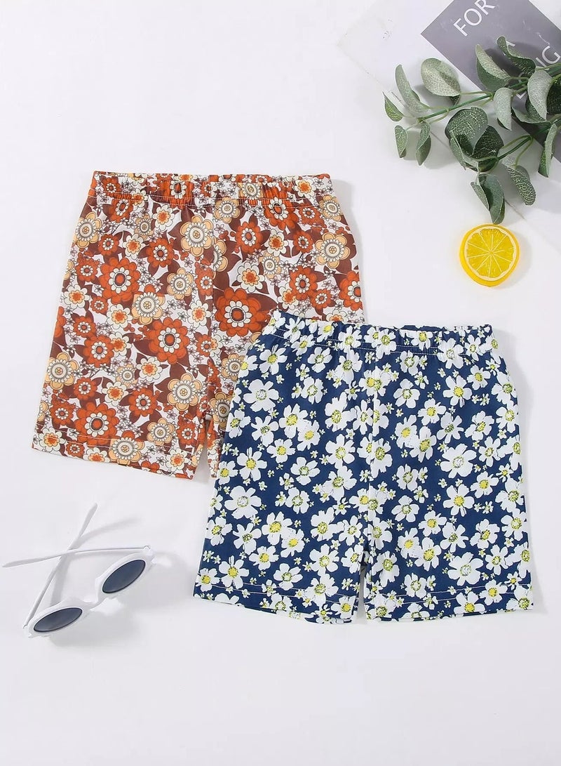 Toddler Girls 2pcs Floral Print Biker Shorts - Image 1