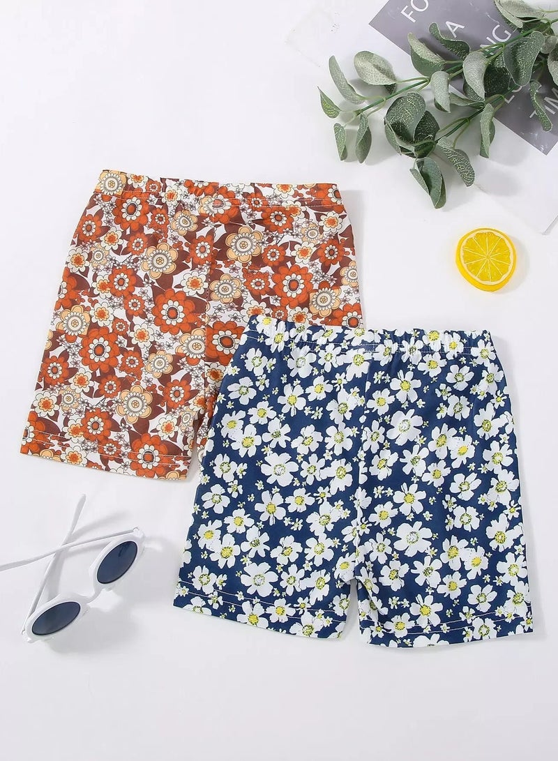Toddler Girls 2pcs Floral Print Biker Shorts - Image 2