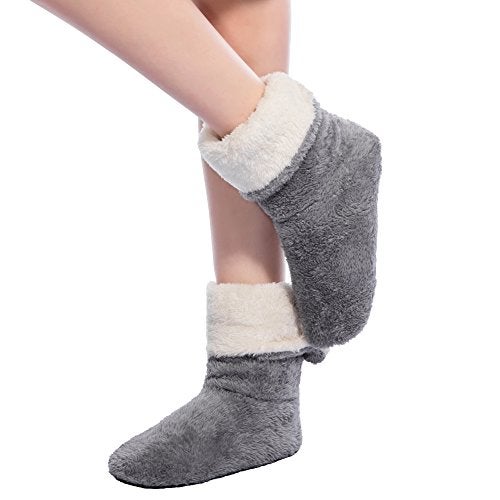 FRALOSHA Women's Slipper Sock Coral velvet indoor Spring-autumn Super Soft Warm Cozy Fuzzy lined booties slippers (25cm) Grey - Image 4