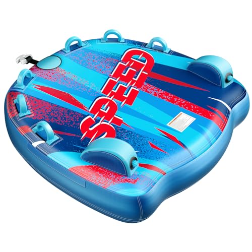 Sunrio Towable Tubes for Boating 1-3 Riders Inflatable Water Sport Towable Tube for Boat Heavy Duty Nylon Cover with Zipper Bolster Fins Safety Air Valve Padded Handle - Image 1