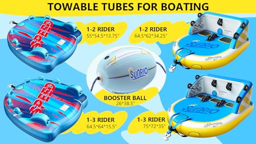 Sunrio Towable Tubes for Boating 1-3 Riders Inflatable Water Sport Towable Tube for Boat Heavy Duty Nylon Cover with Zipper Bolster Fins Safety Air Valve Padded Handle - Image 4