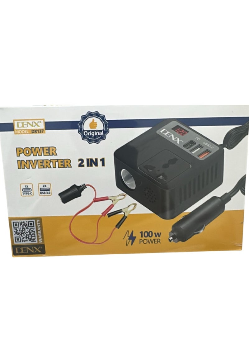 Denx 2-in-1 100W Car Power Inverter with Type C USB Port DX137 - Image 2