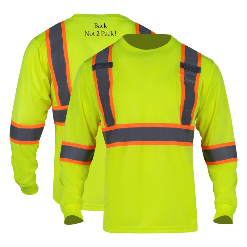 FONIRRA Long Sleeve Safety T Shirt Reflective High Visibility Construction Work Shirts ANSI Class 3 for Men(Yellow,2XL)