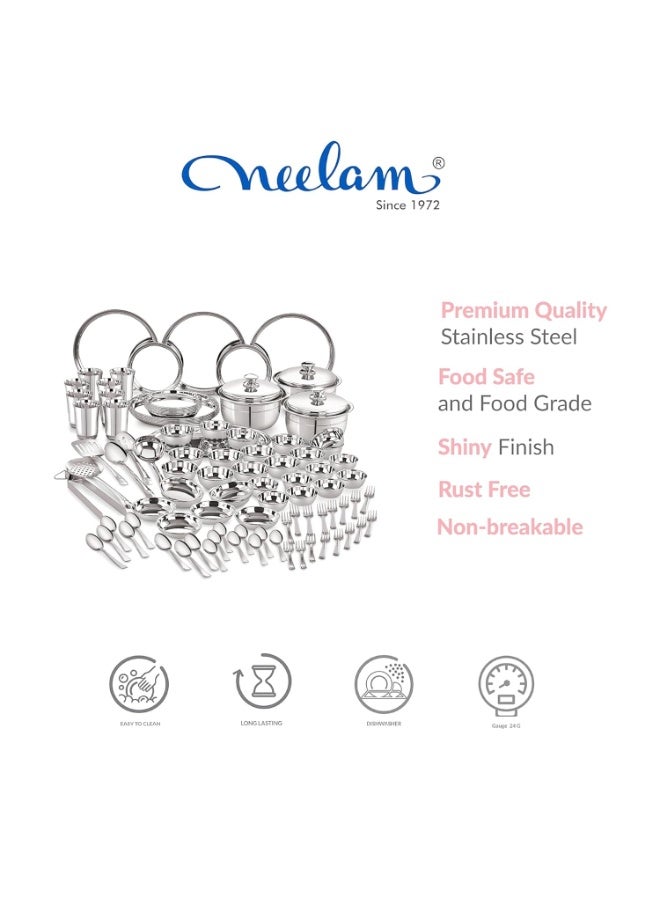 Neelam Stainless Steel 24 Gauge, 101 Pieces Shagun Dinner Set, Ideal Gifting Dinner Set, Ideal for Special Occasions Like Anniversary, Wedding, Housewarming Party, Dishwasher Safe, Silver - Image 2