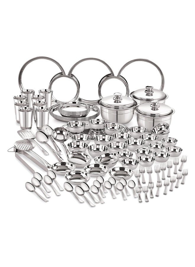 Neelam Stainless Steel 24 Gauge, 101 Pieces Shagun Dinner Set, Ideal Gifting Dinner Set, Ideal for Special Occasions Like Anniversary, Wedding, Housewarming Party, Dishwasher Safe, Silver - Image 1