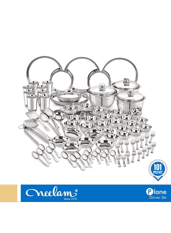 Neelam Stainless Steel 24 Gauge, 101 Pieces Shagun Dinner Set, Ideal Gifting Dinner Set, Ideal for Special Occasions Like Anniversary, Wedding, Housewarming Party, Dishwasher Safe, Silver - Image 3