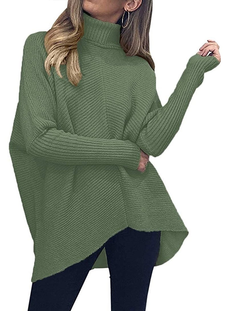 NIBEMINENT Women Knit Sweaters Full Sleeve Turtleneck Irregular Pullover Jumpers Casual Solid Sweater Splice Elegant Lady Autumn Winter - Image 1