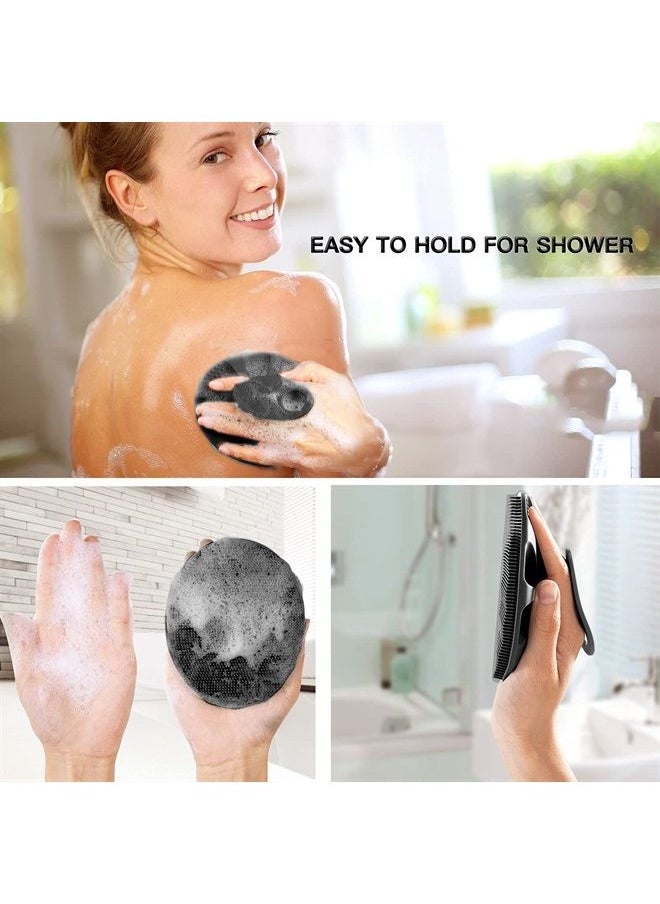 Soft Silicone Body Scrubber Handheld Shower Cleansing Brush, Gentle Exfoliating and Massage for all Kinds of Skin (Black)