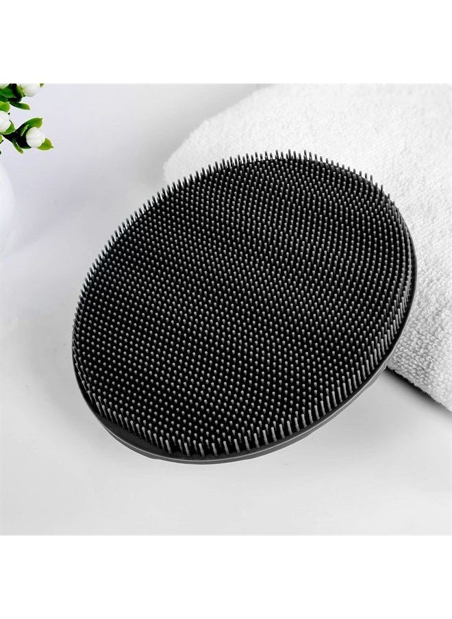 Soft Silicone Body Scrubber Handheld Shower Cleansing Brush, Gentle Exfoliating and Massage for all Kinds of Skin (Black)