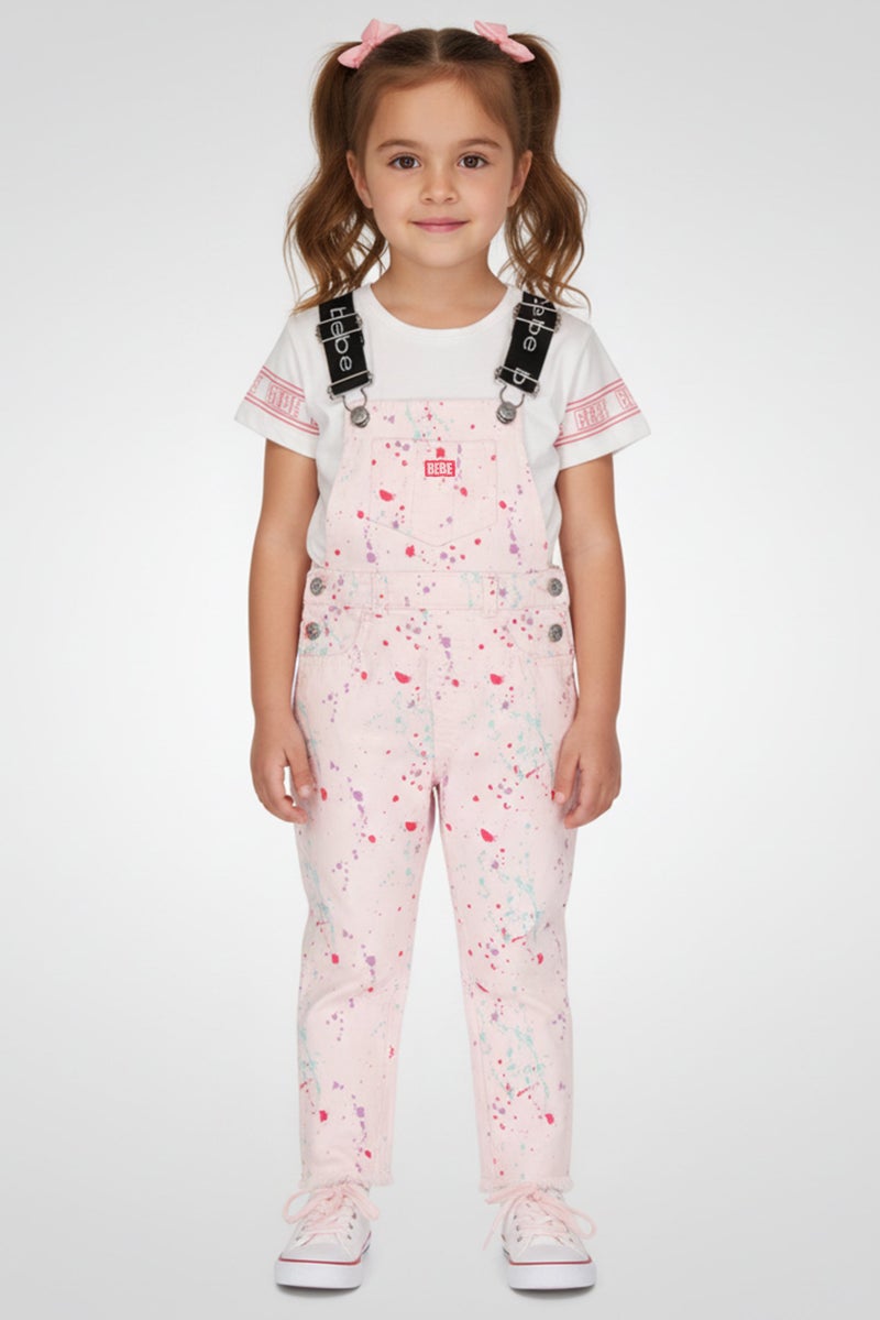 bebe Toddlers Girl 2 Pcs Short Sleeve Tie-Dye T-Shirt And Jumpsuit Set, Multicolor - Image 1