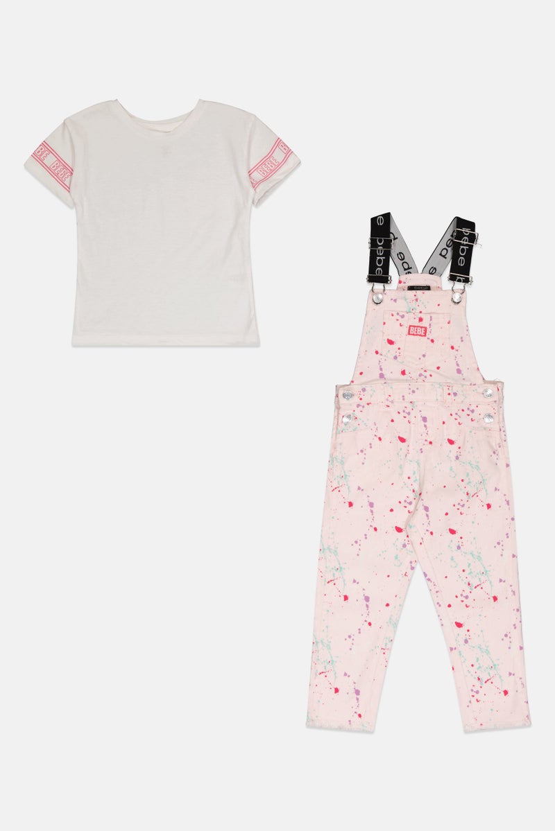 bebe Toddlers Girl 2 Pcs Short Sleeve Tie-Dye T-Shirt And Jumpsuit Set, Multicolor - Image 2