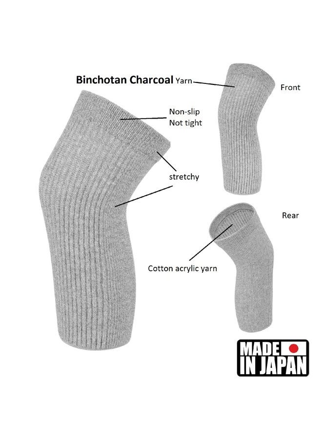 Senior Icare Knee Warmers, Elastic Cotton Sleeves - For Women, Men, Circulation Improvement And Joint Pain Relief Arthritis Knees, Knitted Binchotan Charcoal Yarn, One Pair, Made In Japan - Image 2