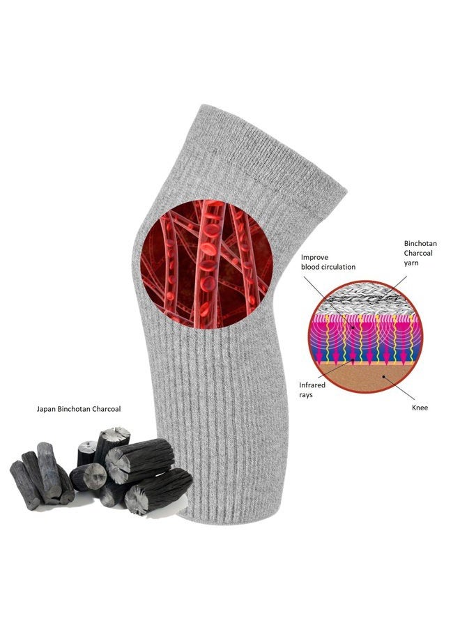 Senior Icare Knee Warmers, Elastic Cotton Sleeves - For Women, Men, Circulation Improvement And Joint Pain Relief Arthritis Knees, Knitted Binchotan Charcoal Yarn, One Pair, Made In Japan - Image 3