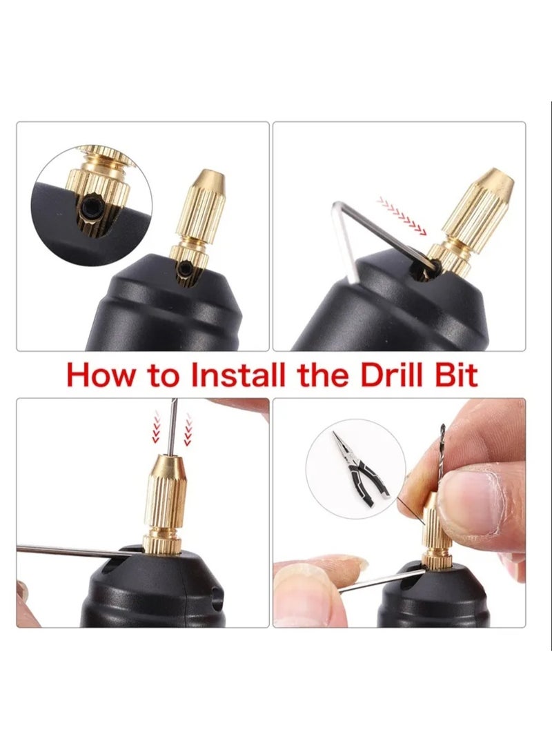 Kiboule Mini Small Electric Drill Set Portable Handheld Micro USB Drill with 10pcs Drills Bits 100pcs Screw Eye Pin for Jewelry DIY Aluminum Products Wood Key Chain Making Resin Casting Molds Black - Image 5
