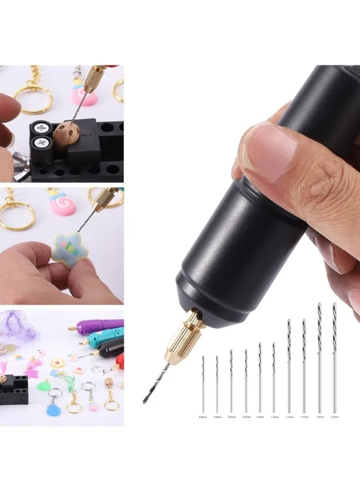 Kiboule Mini Small Electric Drill Set Portable Handheld Micro USB Drill with 10pcs Drills Bits 100pcs Screw Eye Pin for Jewelry DIY Aluminum Products Wood Key Chain Making Resin Casting Molds Black - Image 3