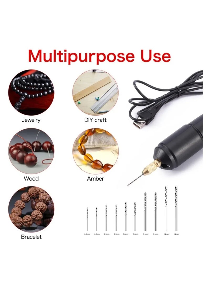 Kiboule Mini Small Electric Drill Set Portable Handheld Micro USB Drill with 10pcs Drills Bits 100pcs Screw Eye Pin for Jewelry DIY Aluminum Products Wood Key Chain Making Resin Casting Molds Black - Image 4